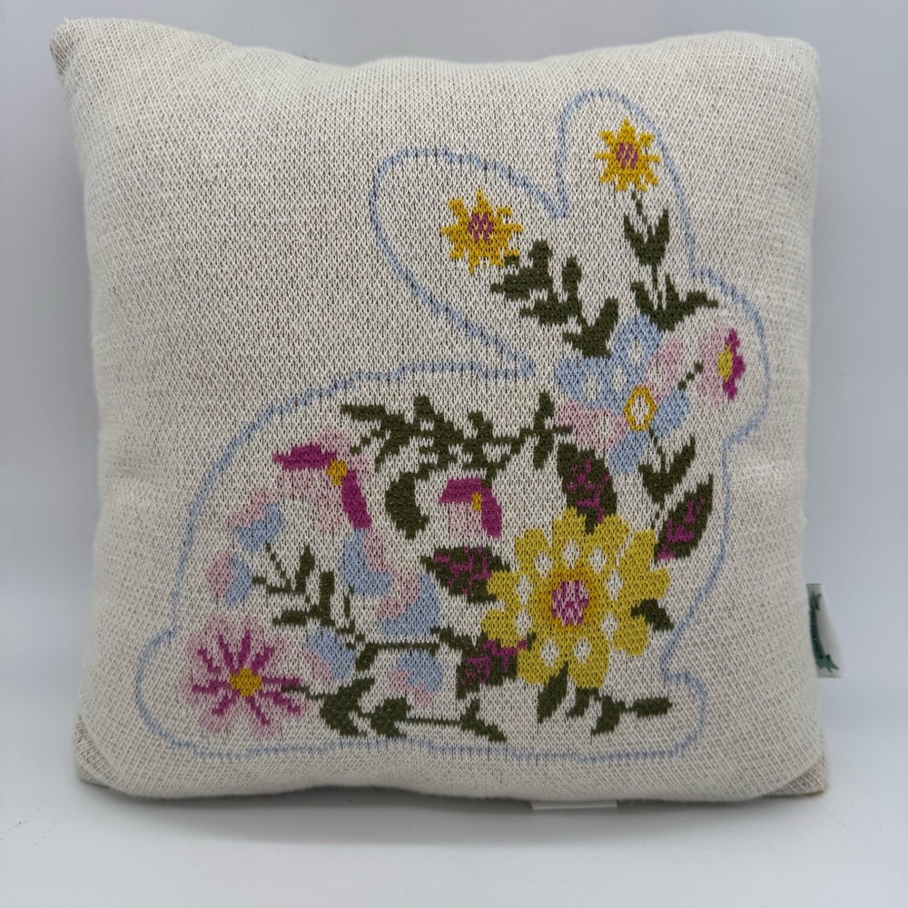 Bunny Boulevard Reversible Bunny Floral Knit Decor Accent Throw Pillow